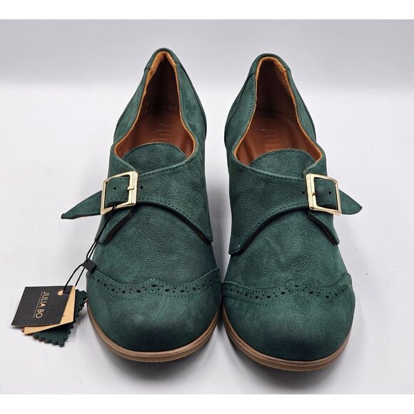 NWT Julia Bo Women's Green Leather Duke Pumps Heel Monk Shoes Sz 9.5 (40) 2974 - Picture 7 of 16